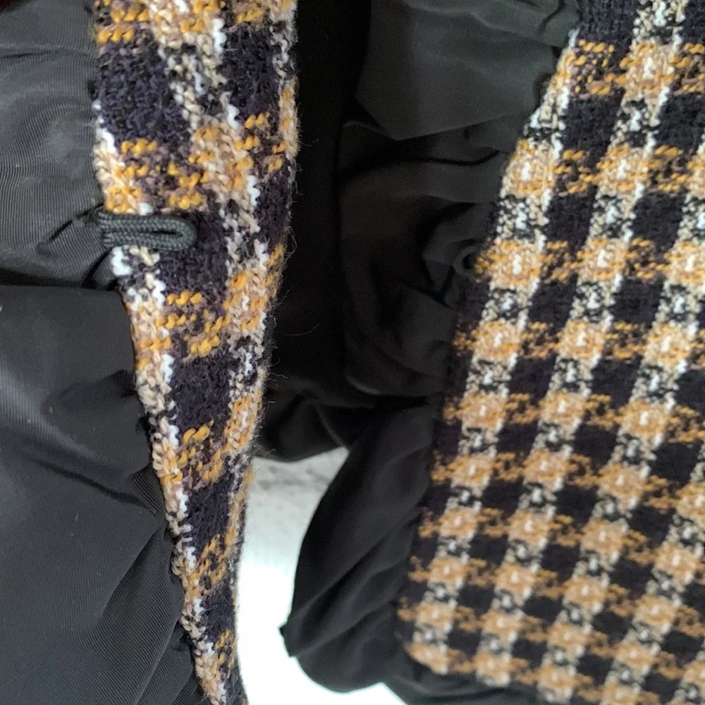 10 Crosby Derek Lam Tweed Checkered Black & Gold Ruffle Blazer size 16 - Picture 8 of 13